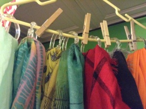 My new way to organize my scarves!  Don't worry I have another hanger with more scarves!  :)
